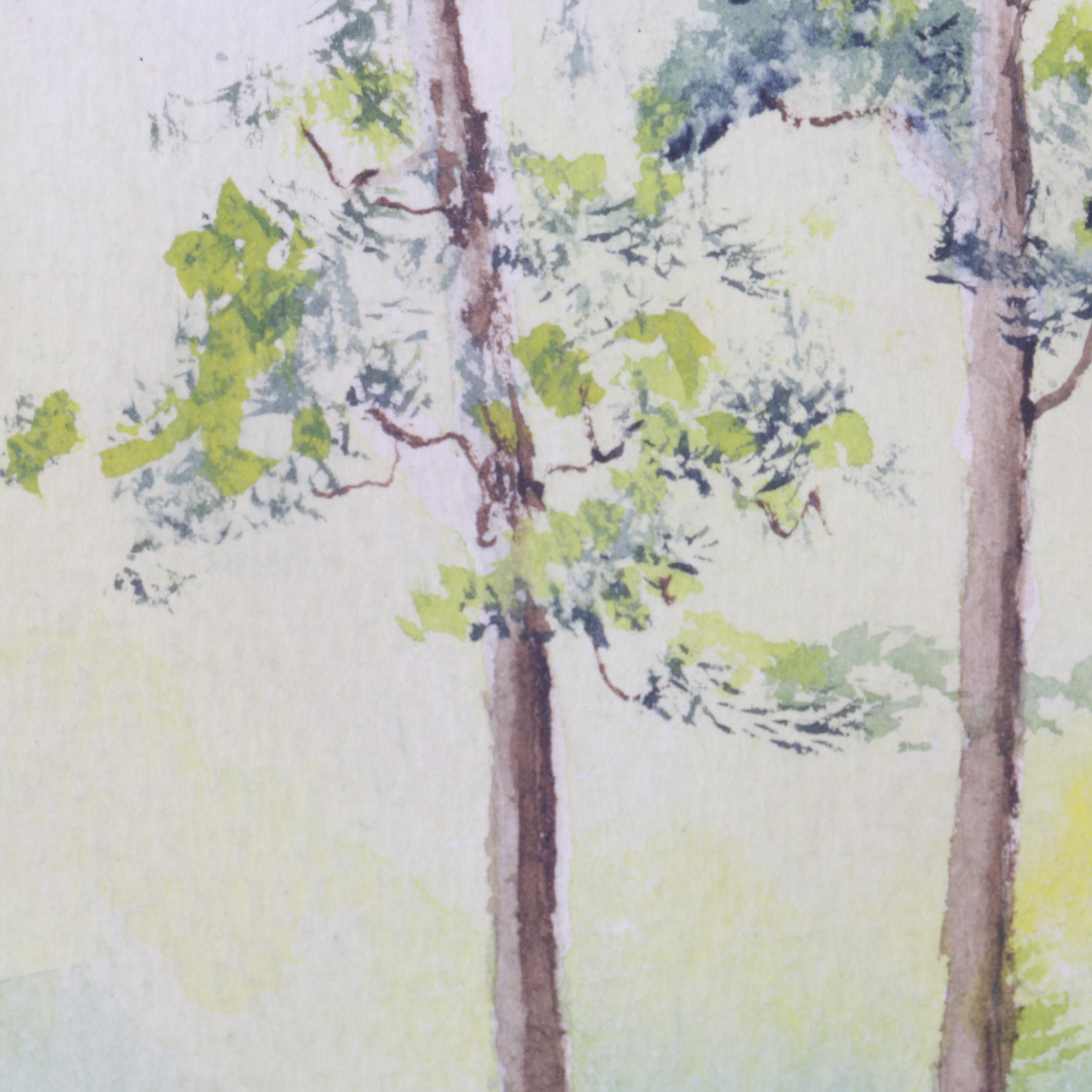 Marilyn Moseley Watercolor on Paper of a Wooded Landscape