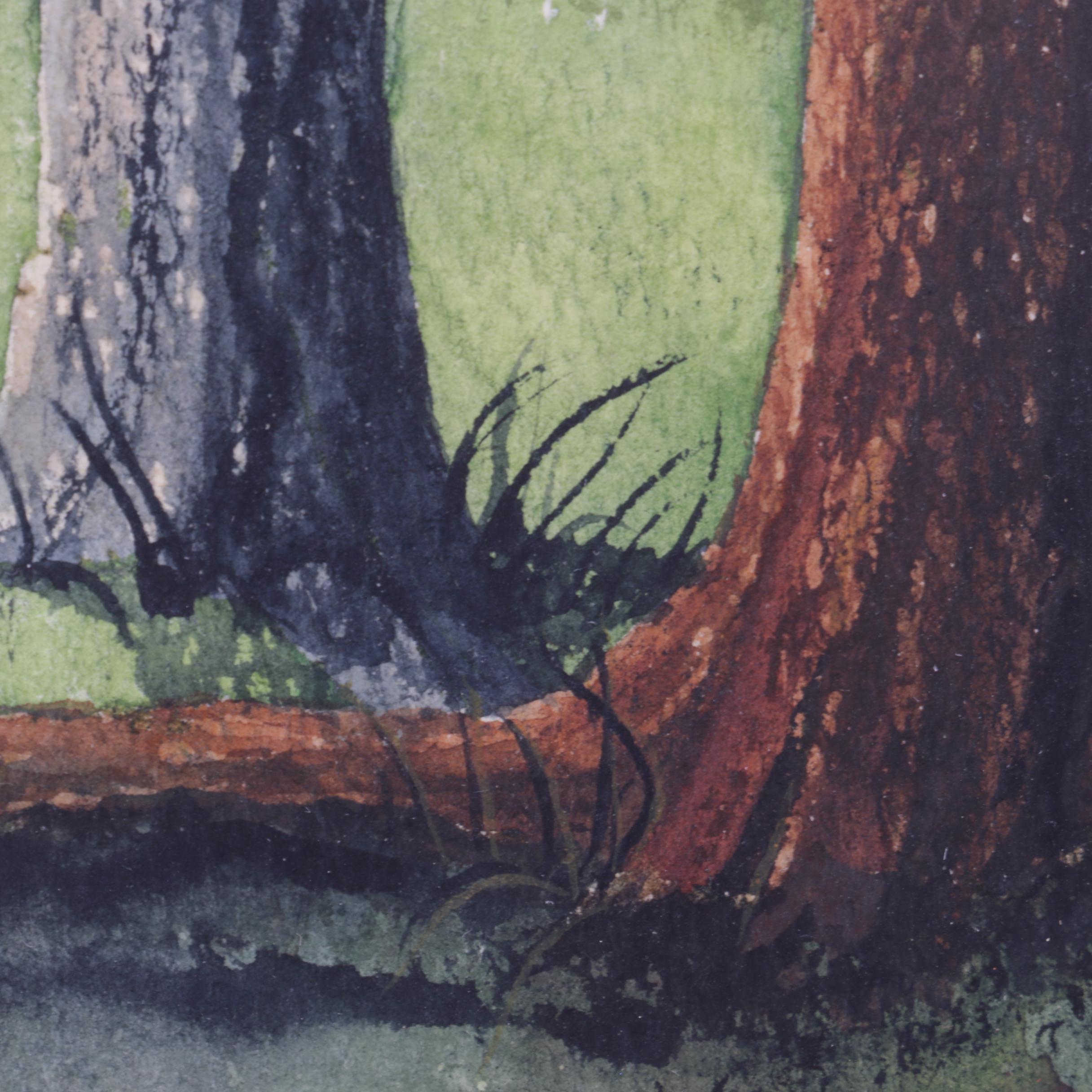 Marilyn Moseley Watercolor on Paper of a Wooded Landscape