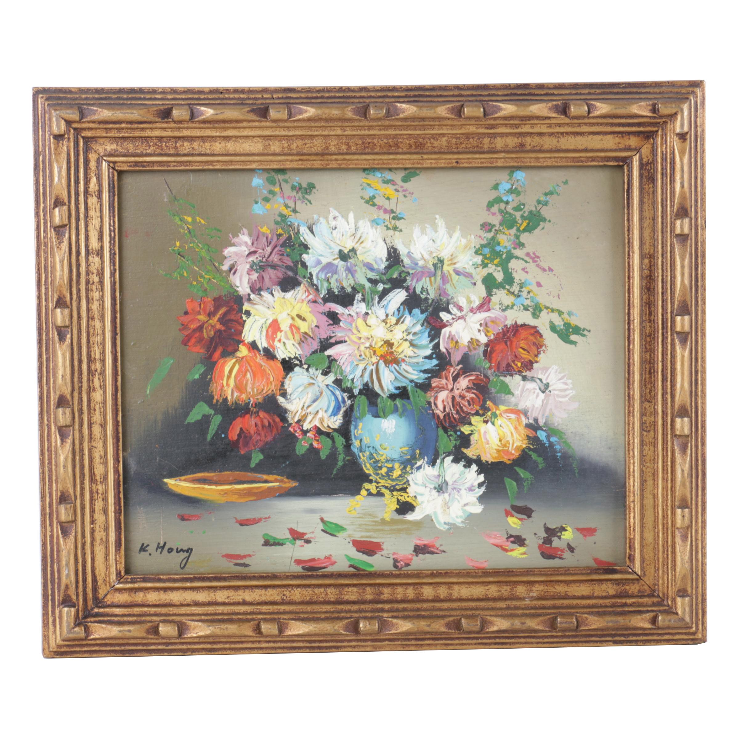 K. Houg Oil Painting of a Floral Arrangement