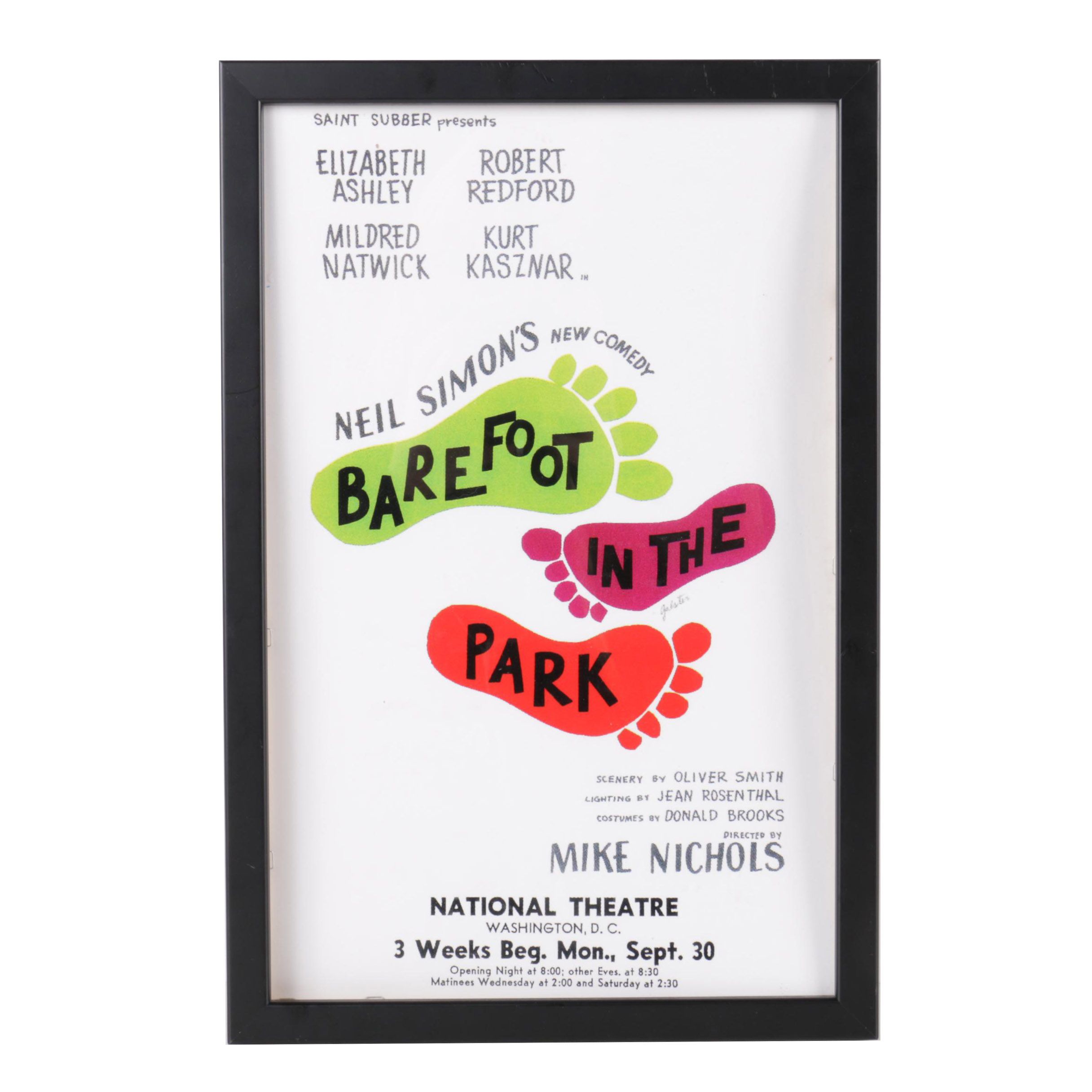 1963 Theater Poster for "Barefoot in The Park" Tryout in Washington DC