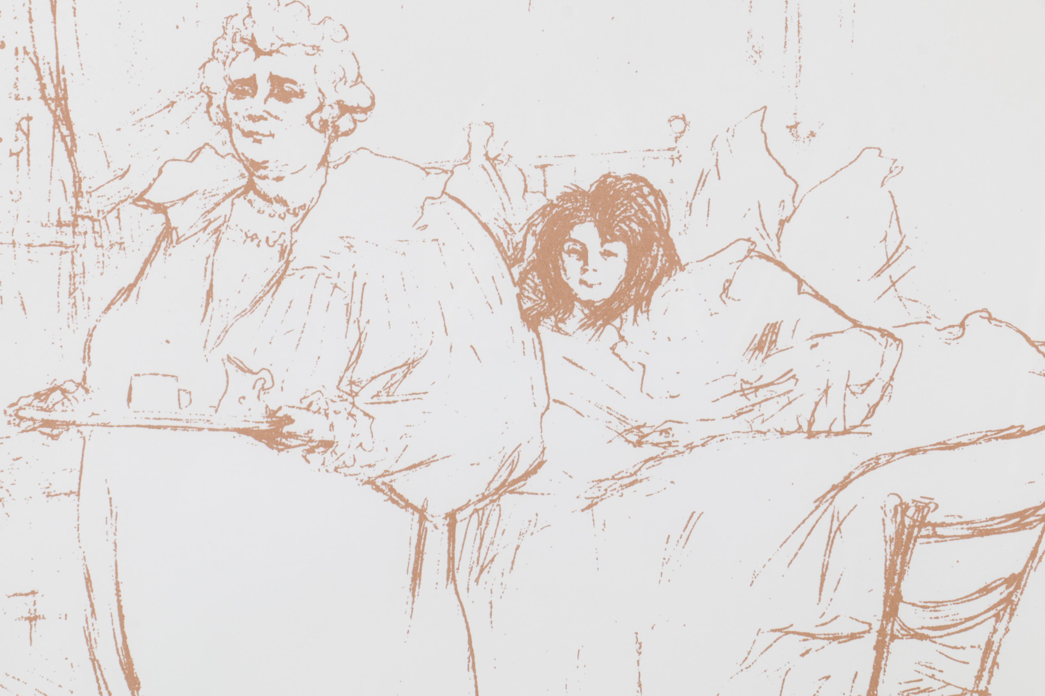 Lithograph Print on Paper After Henri Toulouse-Lautrec Sketch of People
