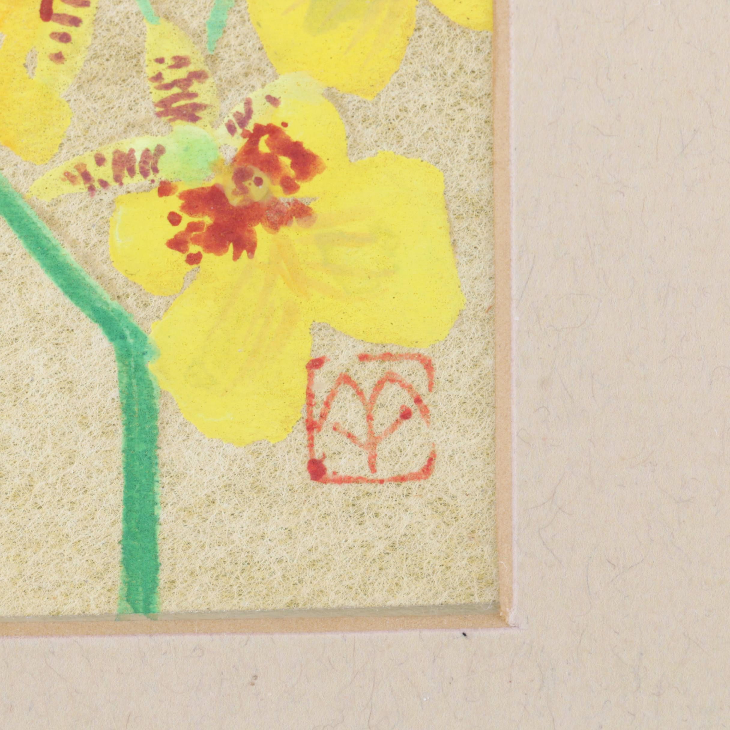 Gouache Painting of Dancing-lady Orchids on Gold Tone Paper