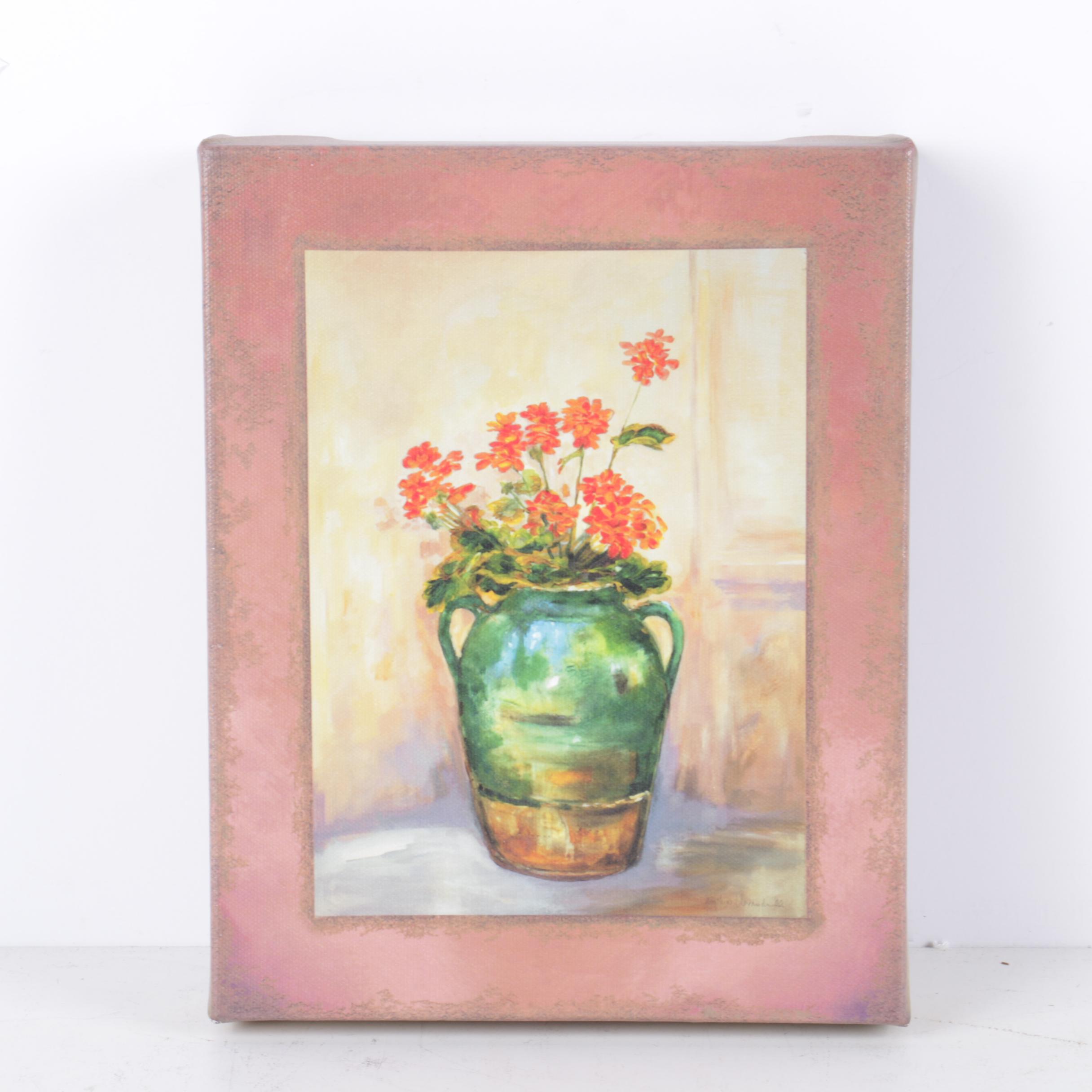 Thomas Oil Painting of Strawberries with a Reproduction Print of Geraniums