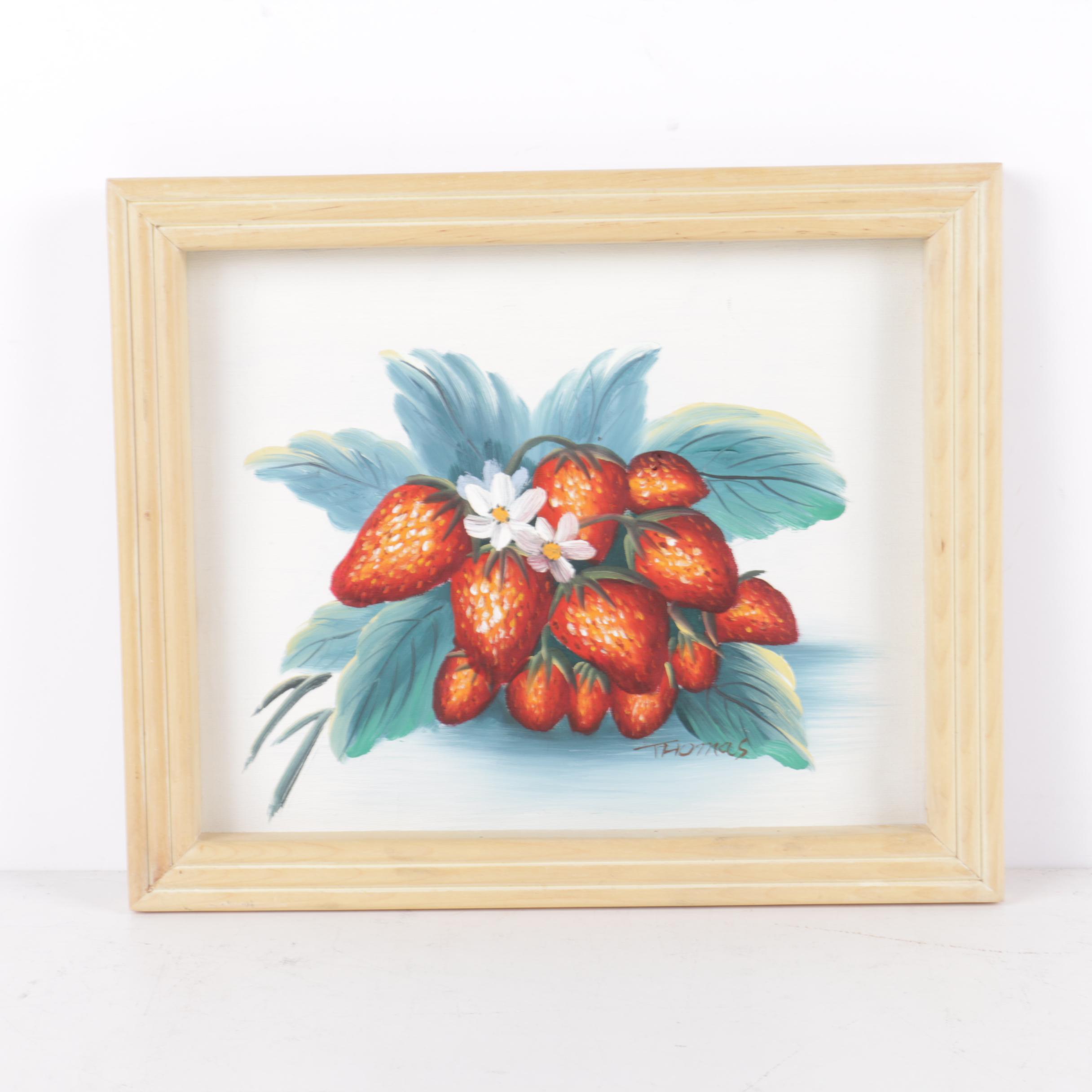 Thomas Oil Painting of Strawberries with a Reproduction Print of Geraniums
