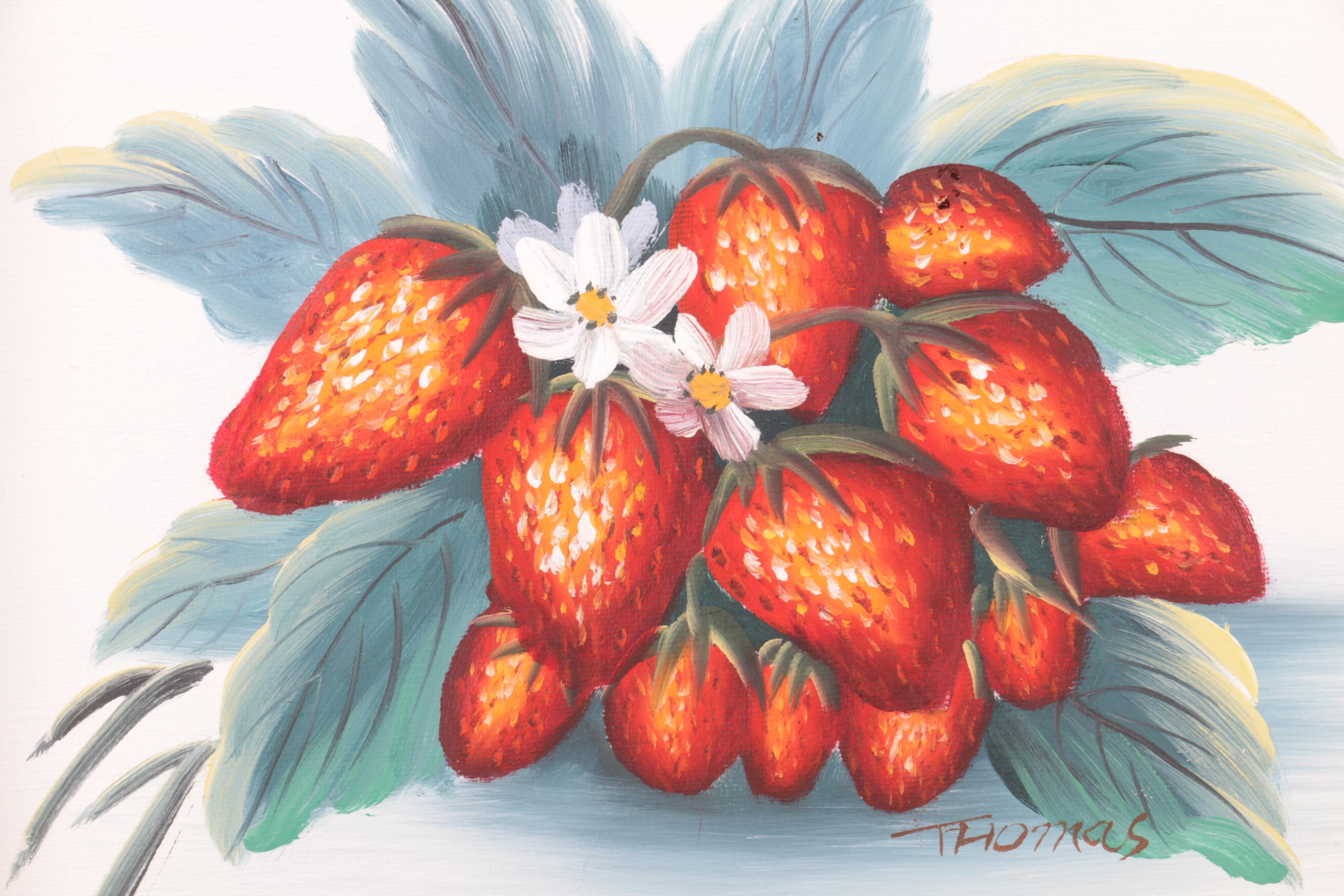 Thomas Oil Painting of Strawberries with a Reproduction Print of Geraniums