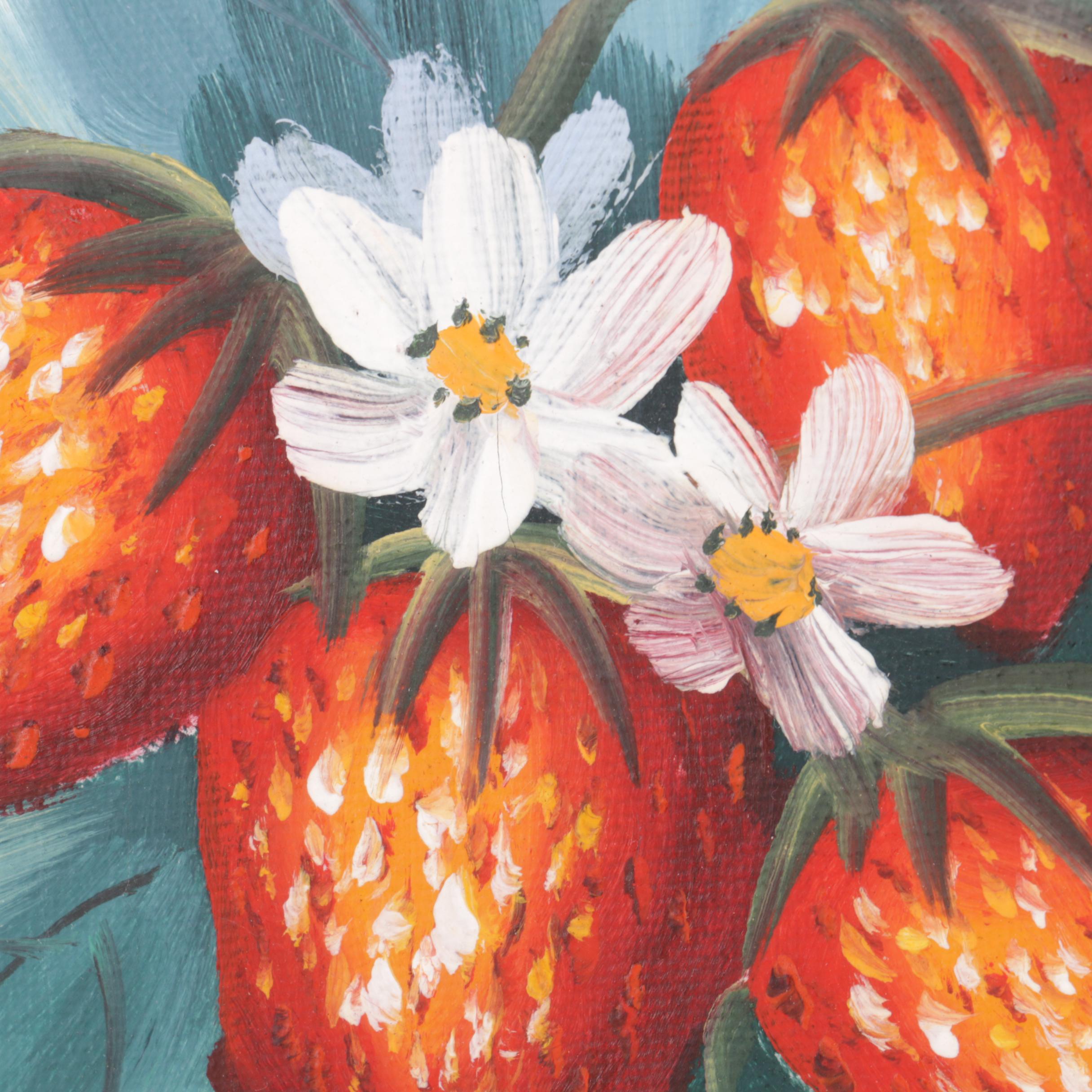 Thomas Oil Painting of Strawberries with a Reproduction Print of Geraniums