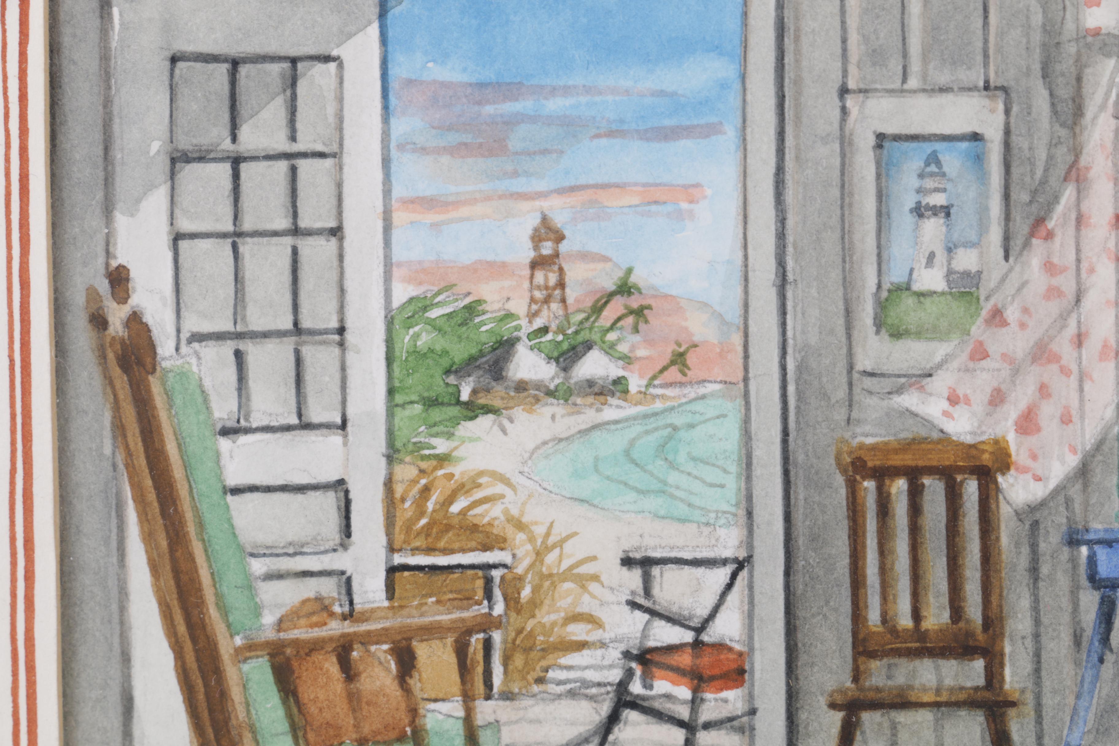 Frank MacDonald Watercolor Painting of a Coastal Home