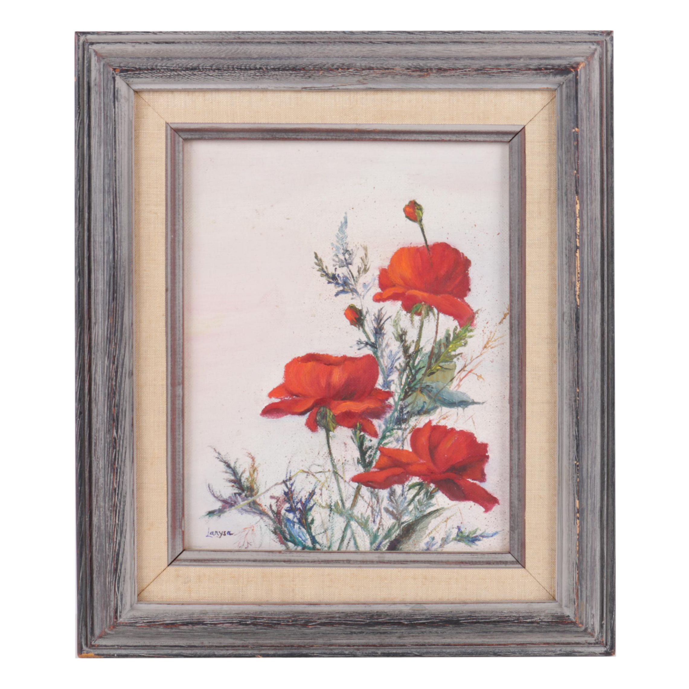 1977 Larysa Martyniuk Oil Painting of Poppies
