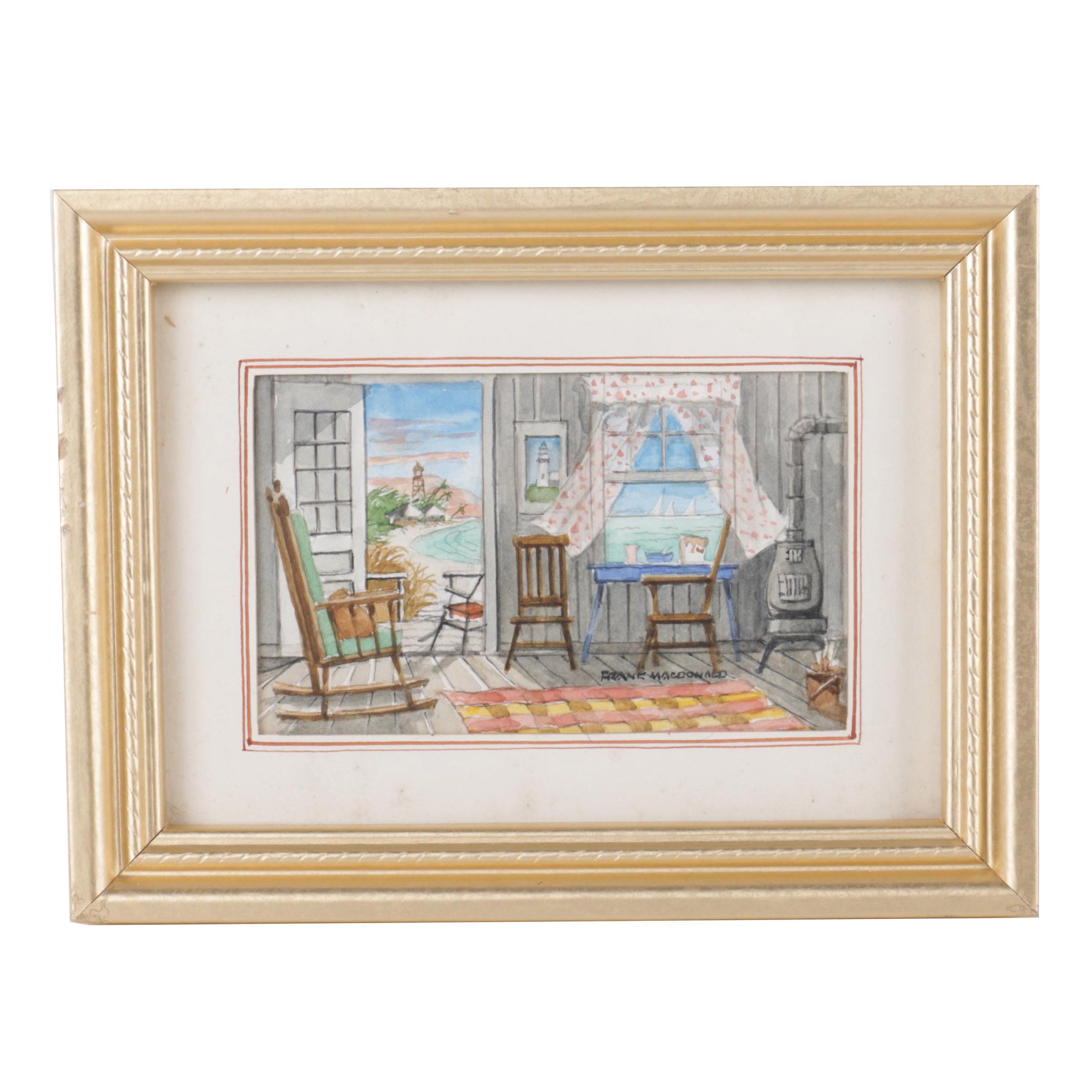 Frank MacDonald Watercolor Painting of a Coastal Home