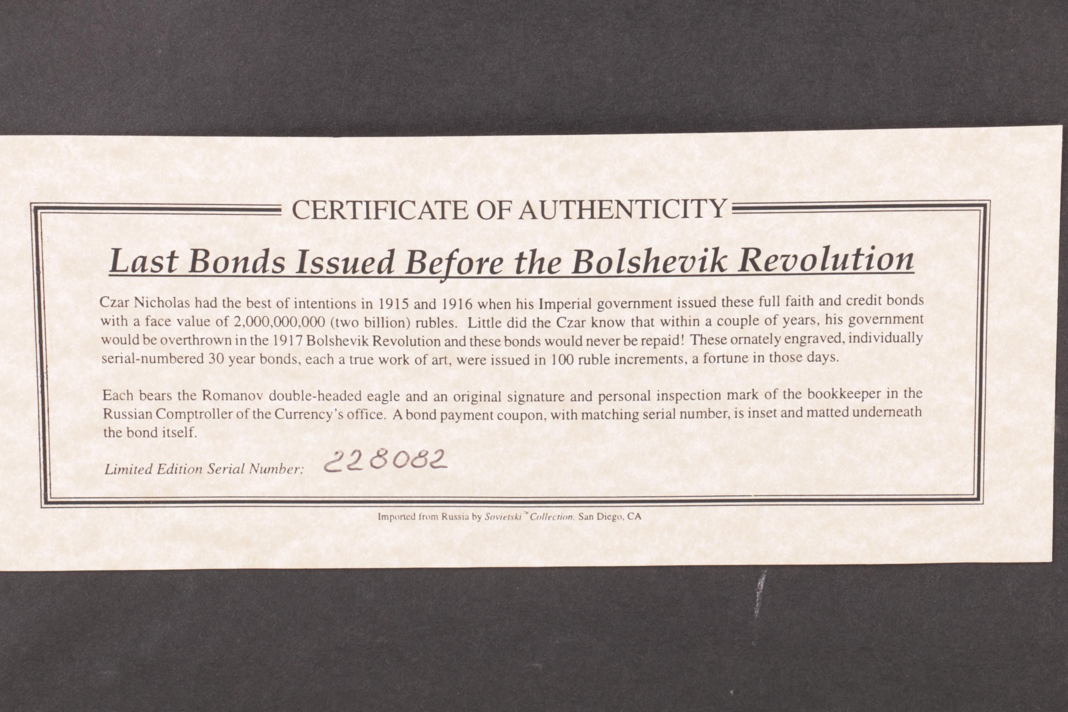 Limited Edition Imperial Russian Bonds