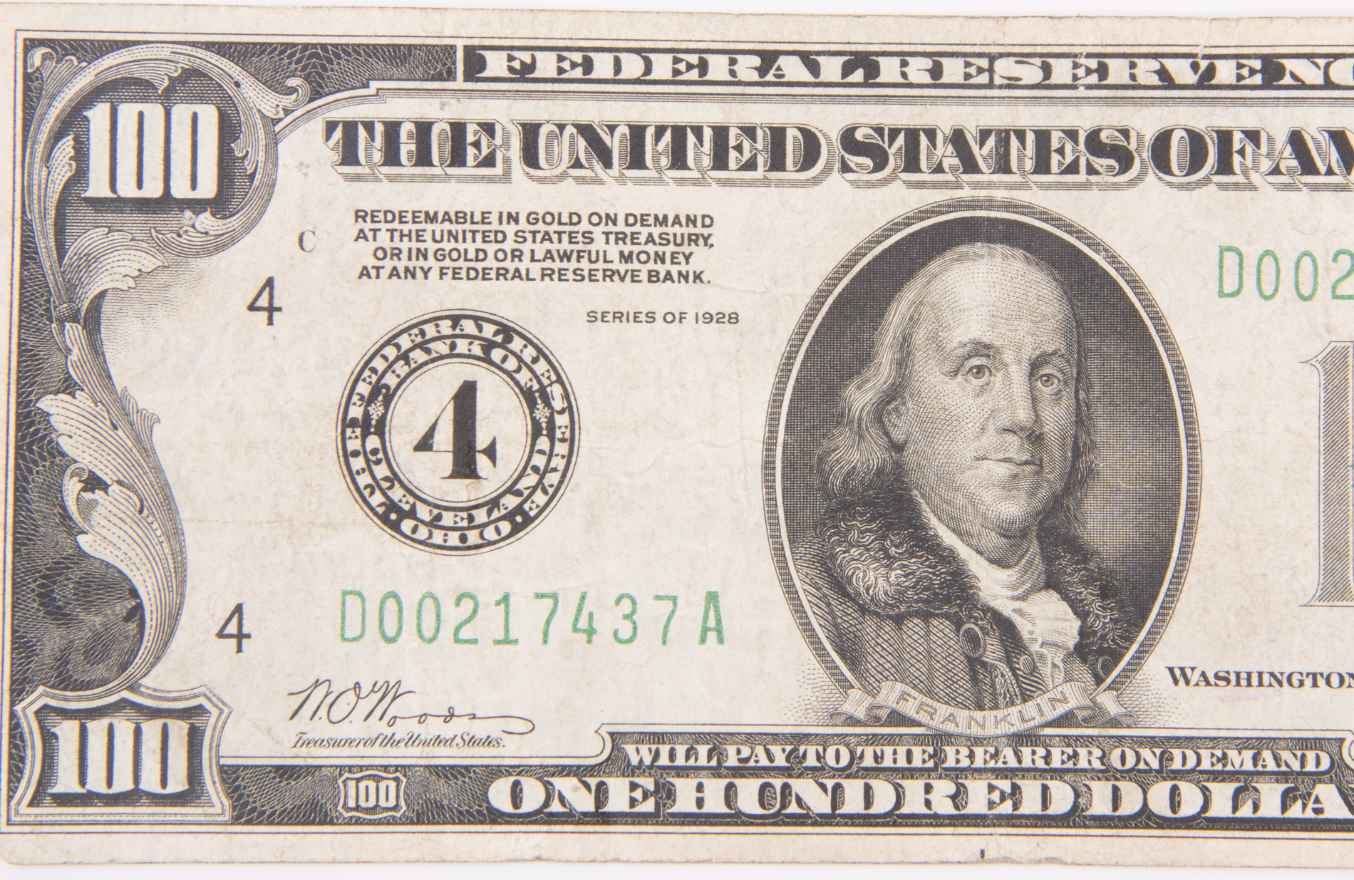 1928 Federal Reserve 100 Dollar Bill