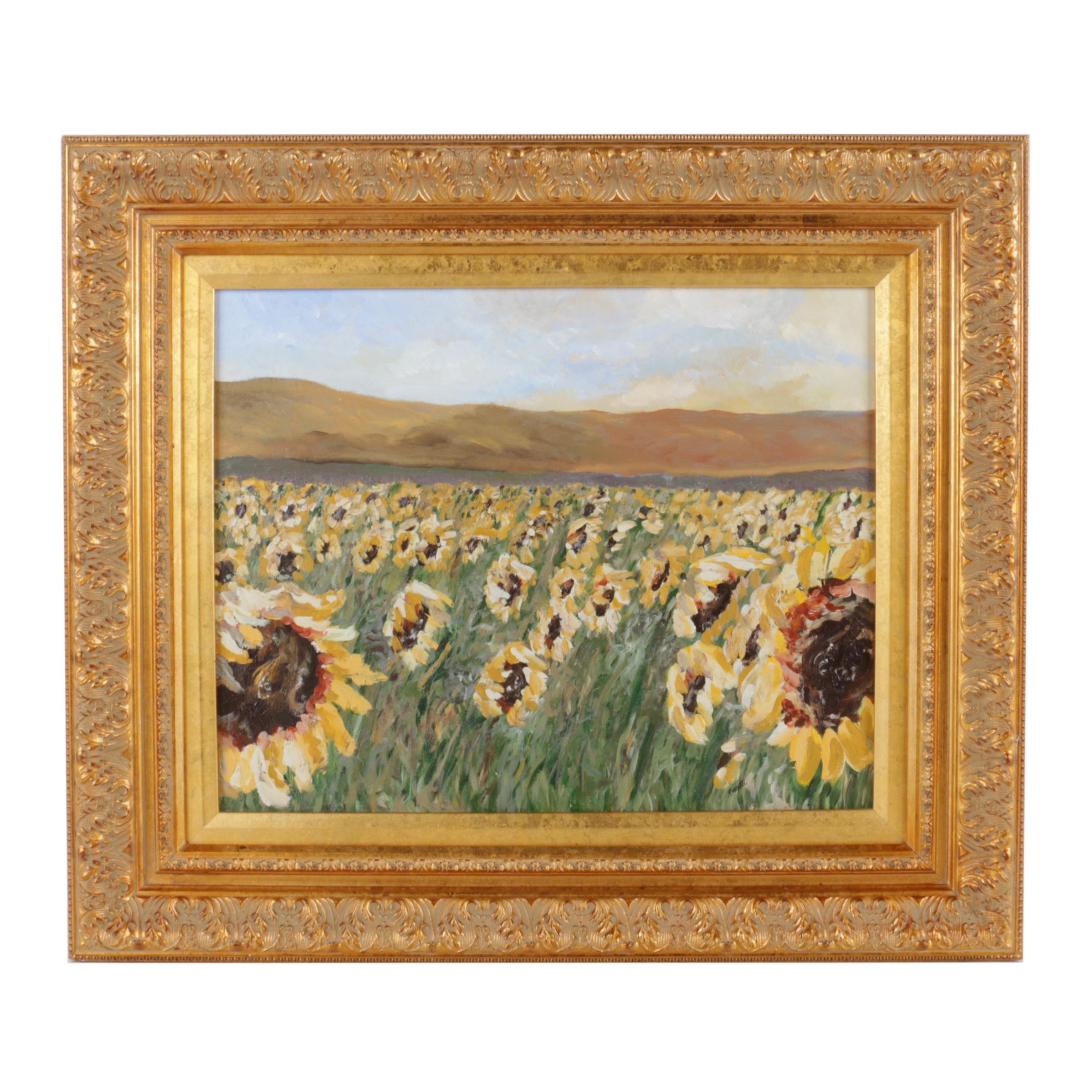 Linda Roscetti Painting of a Field of Sunflowers "Girasoli"
