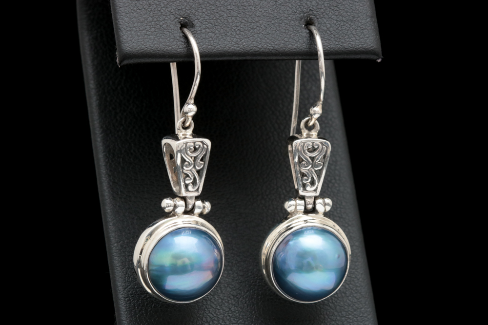 Sterling Silver and Blue Mabé Pearl Earrings