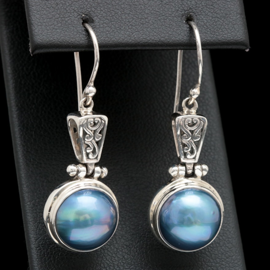 Sterling Silver and Blue Mabé Pearl Earrings