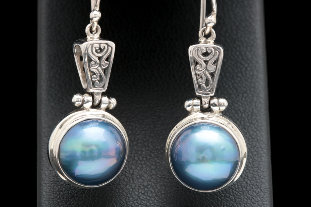 Sterling Silver and Blue Mabé Pearl Earrings