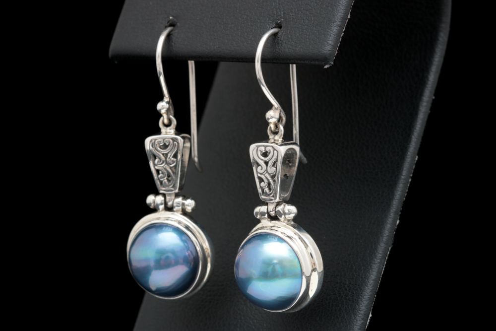 Sterling Silver and Blue Mabé Pearl Earrings