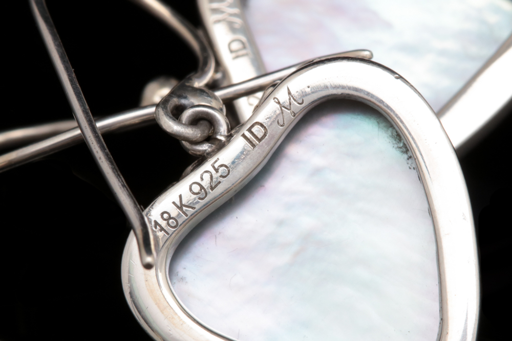 Robert Manse Sterling Silver, 18K Gold and Blue Mother Of Pearl Heart Earrings