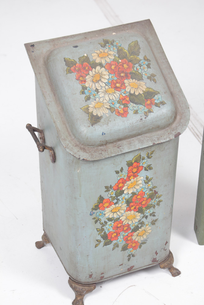 Vintage Tole Painted Ash Bin and Slaw Cutter