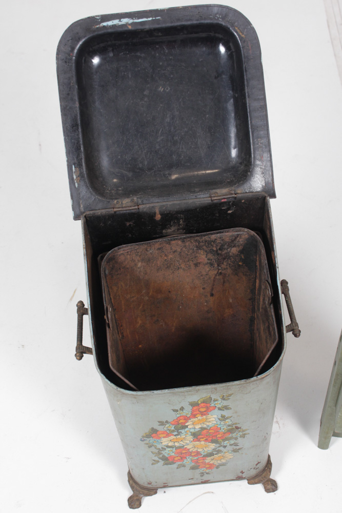 Vintage Tole Painted Ash Bin and Slaw Cutter
