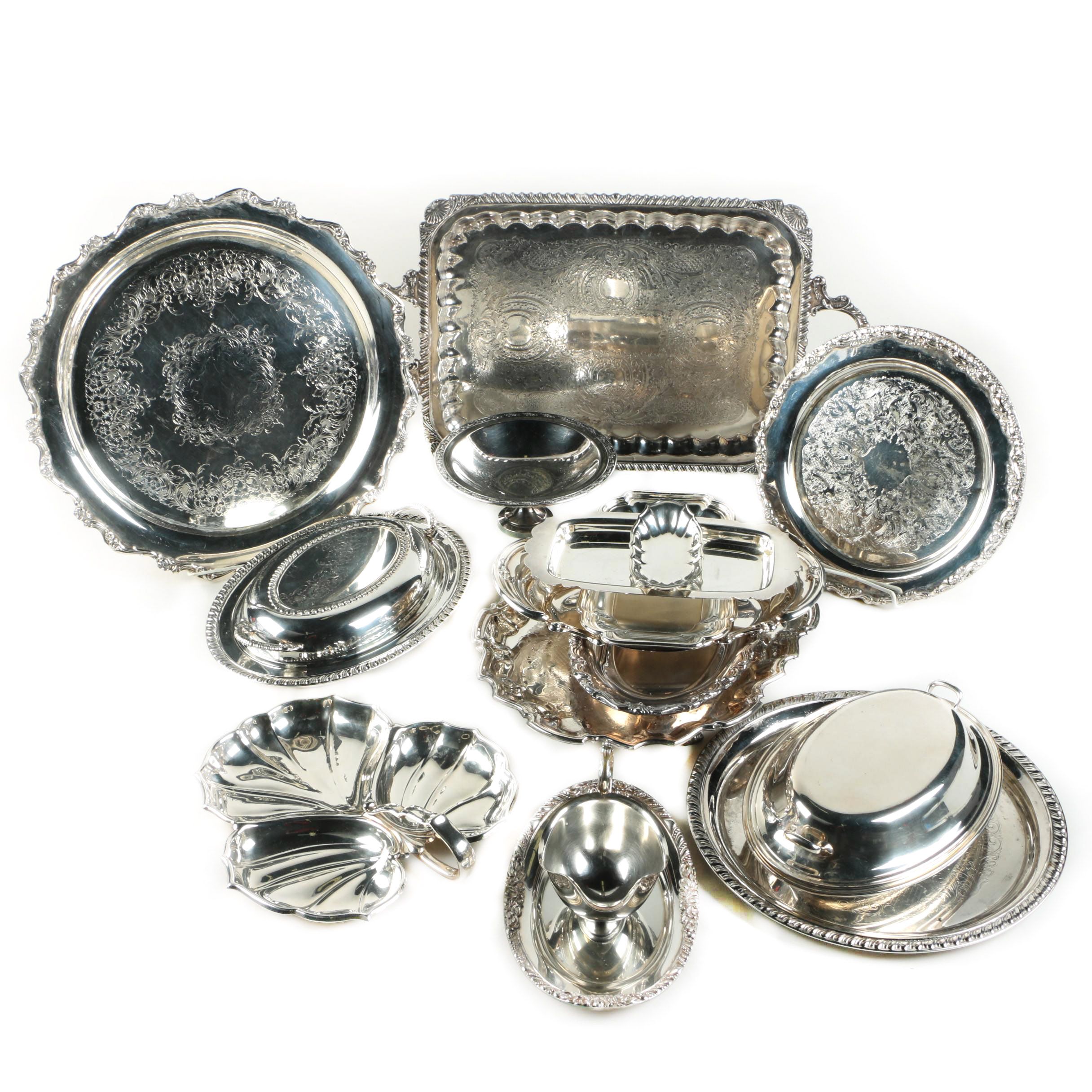 International Silver Co. "Chippendale" Tray with American Silver Plate Serveware