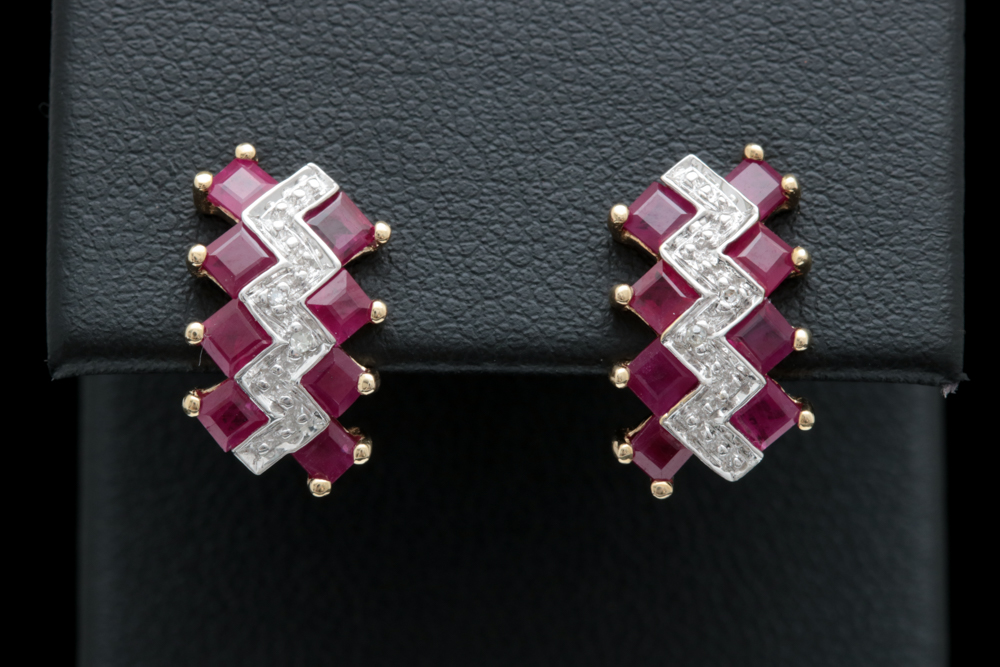 10K Yellow Gold, 1.92 CTW Ruby and Diamond Earrings