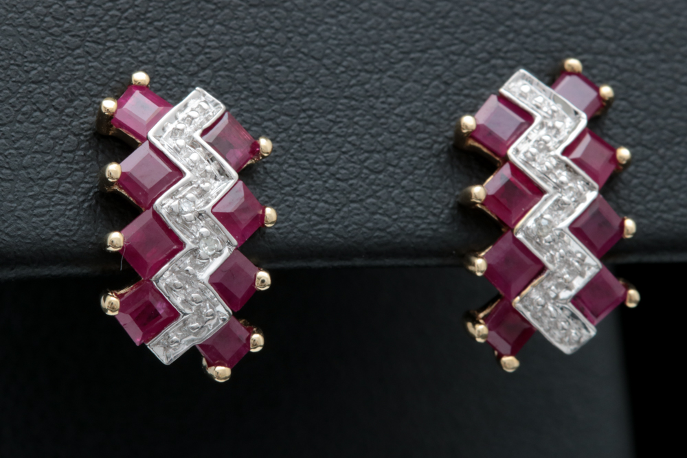 10K Yellow Gold, 1.92 CTW Ruby and Diamond Earrings