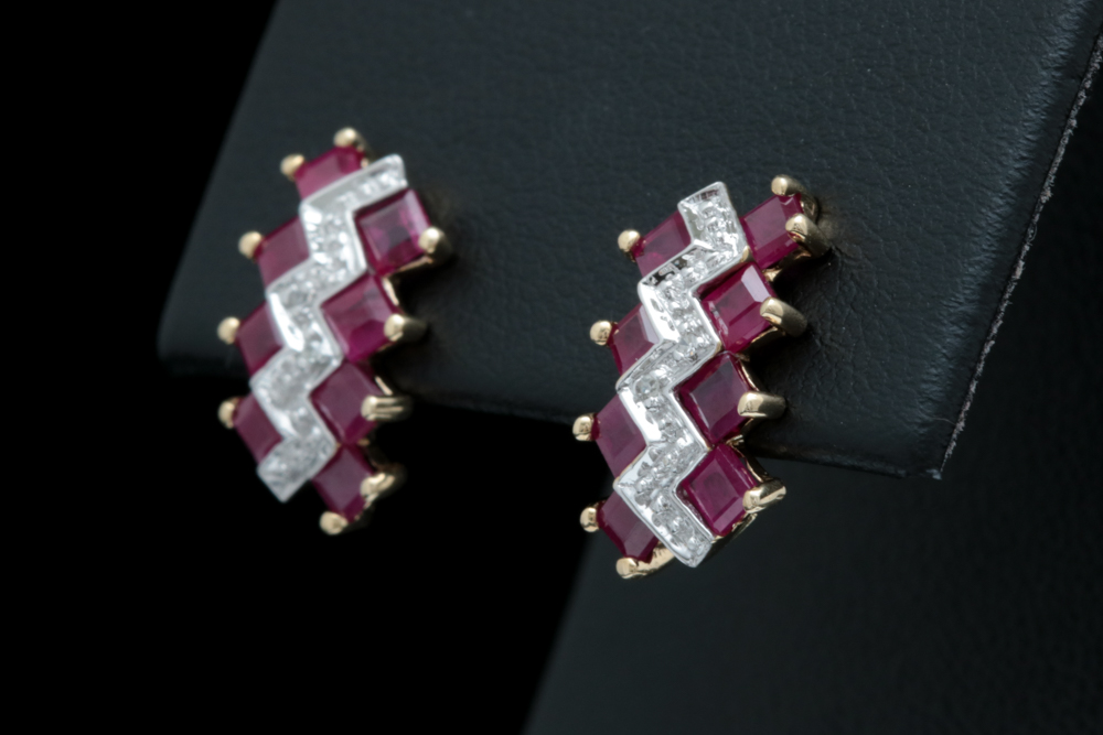 10K Yellow Gold, 1.92 CTW Ruby and Diamond Earrings