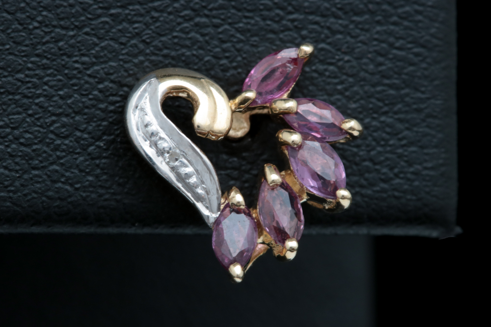 10K Yellow Gold, Ruby and Diamond Heart Earrings