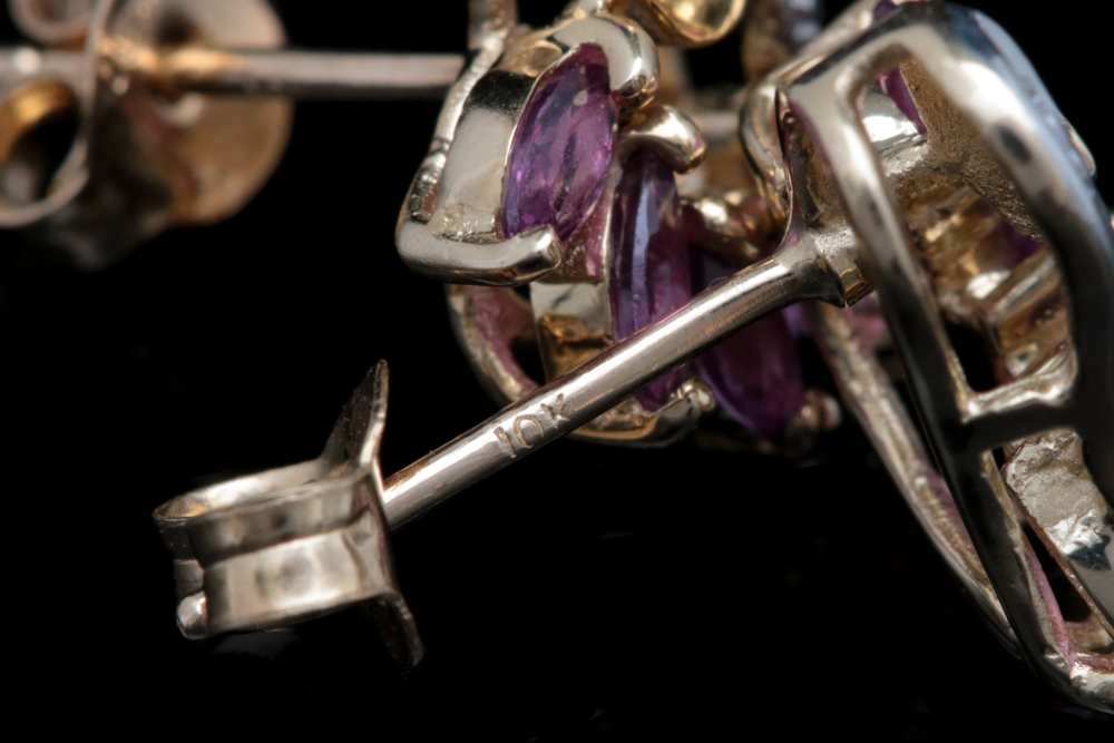 10K Yellow Gold, Ruby and Diamond Heart Earrings