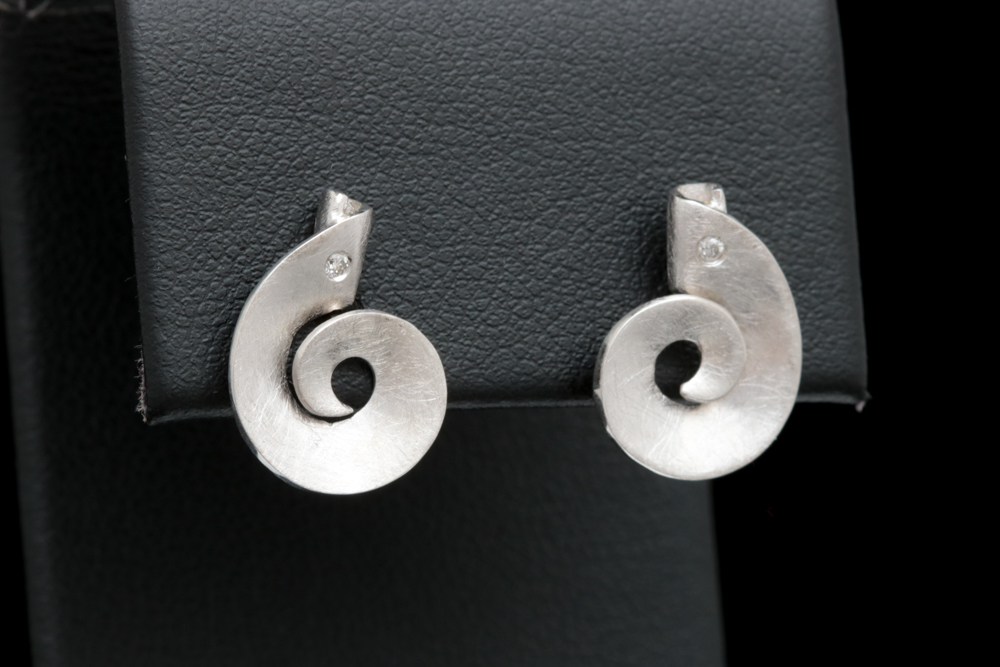 Sterling Silver and Diamond Earrings