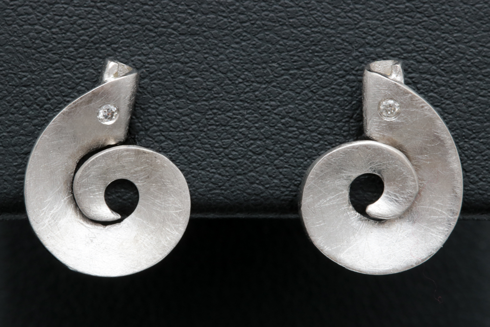 Sterling Silver and Diamond Earrings