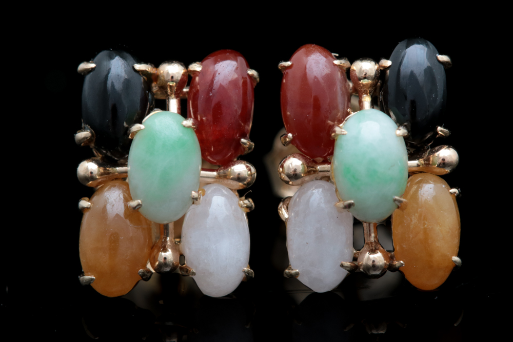14K Yellow Gold and Multi-Colored Jadeite Earrings