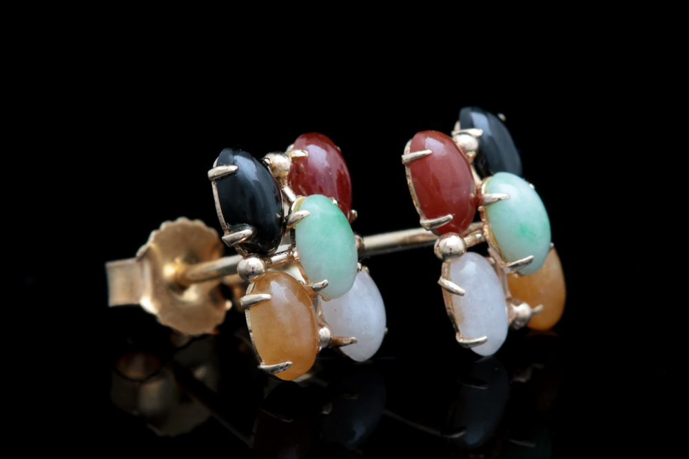 14K Yellow Gold and Multi-Colored Jadeite Earrings