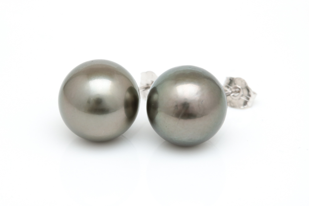 14K White Gold and Tahitian Pearl Stud Earrings