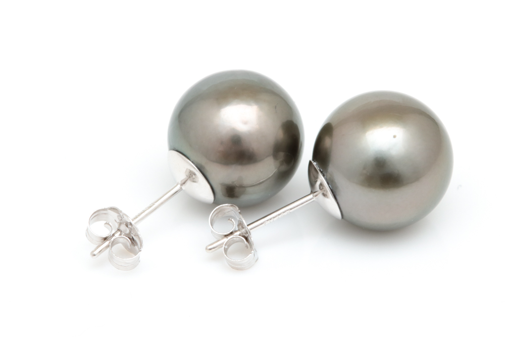 14K White Gold and Tahitian Pearl Stud Earrings
