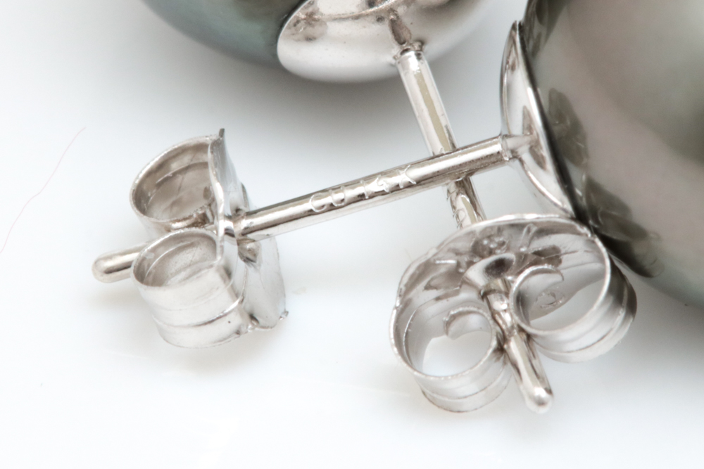 14K White Gold and Tahitian Pearl Stud Earrings
