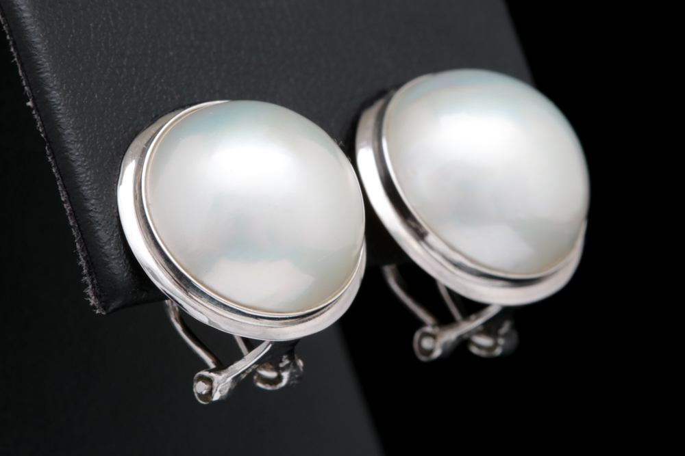 14K White Gold and Mabé Pearl Earrings