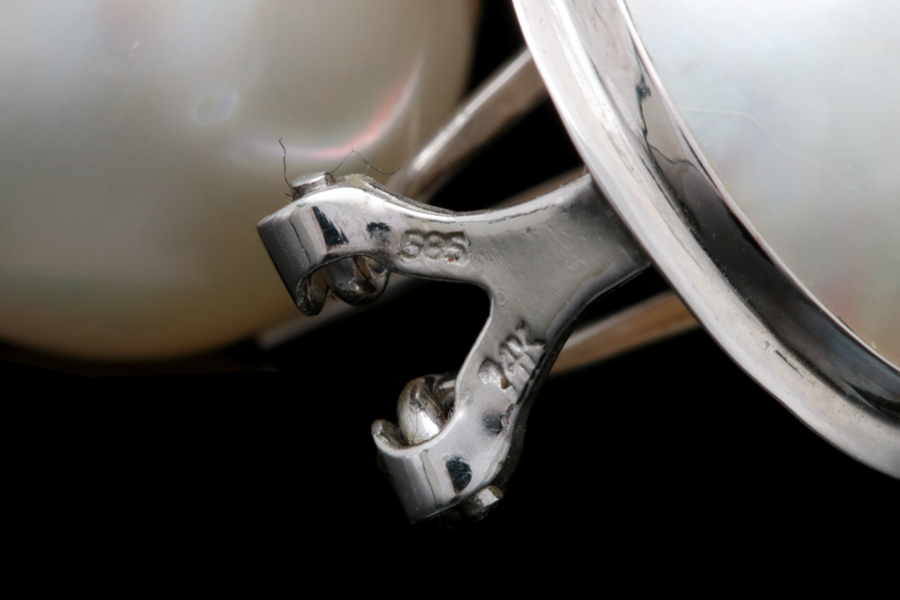 14K White Gold and Mabé Pearl Earrings