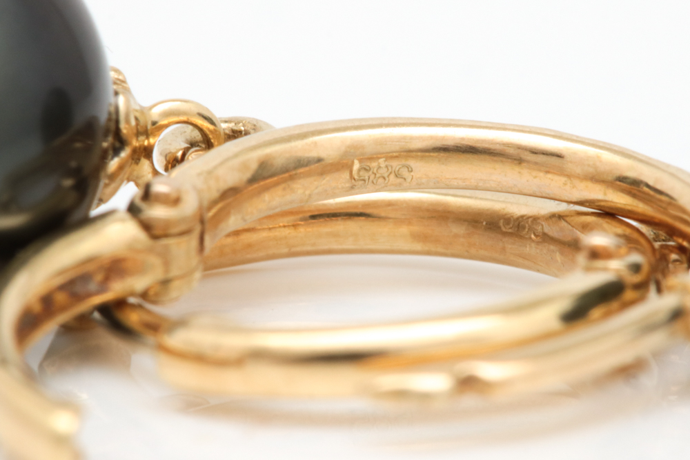 14K Yellow Gold and Black Freshwater Pearl Charm Earrings