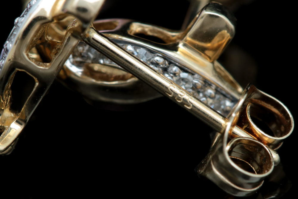 14K Yellow Gold, Black Freshwater Pearl and Diamond Drop Earrings