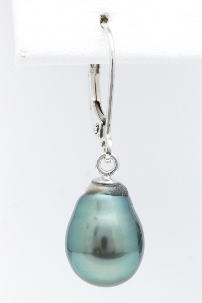 14K White Gold and Black Baroque Pearl Dangle Earrings