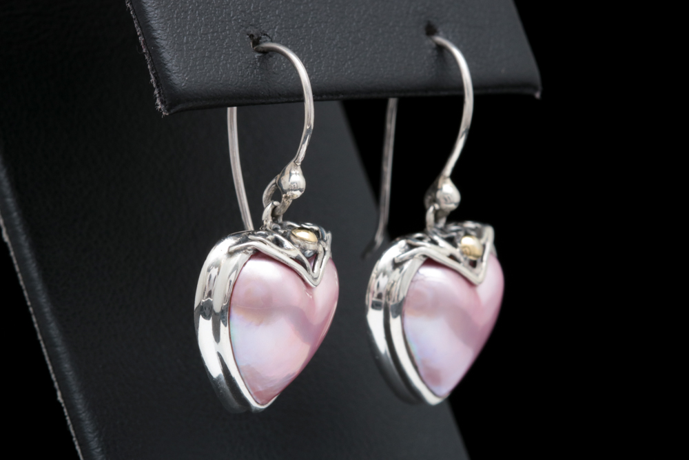 Robert Manse Sterling Silver, 18K Gold and Pink Mother Of Pearl Heart Earrings