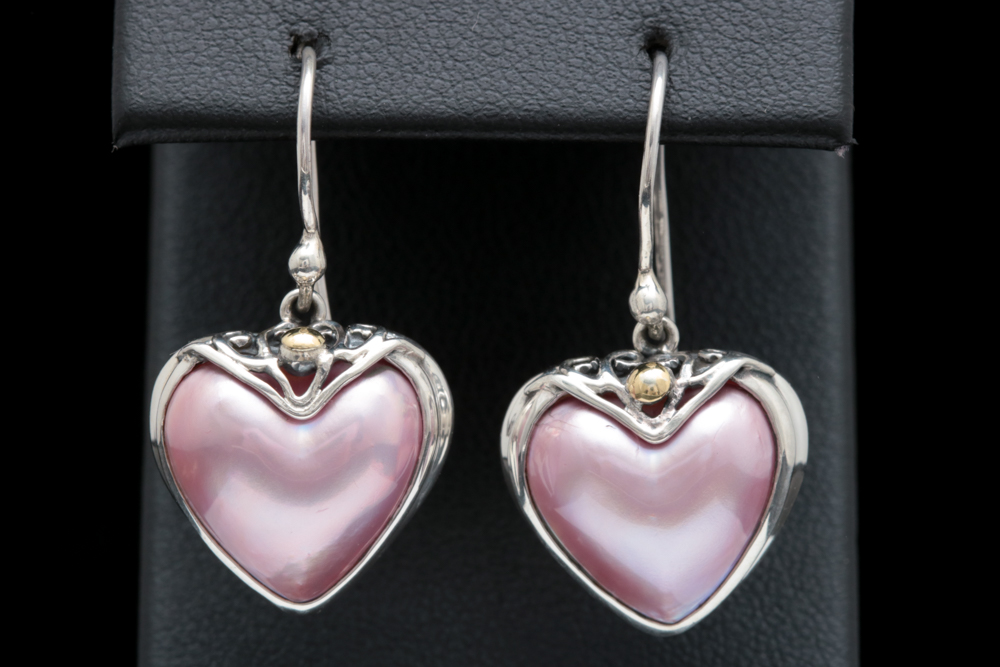 Robert Manse Sterling Silver, 18K Gold and Pink Mother Of Pearl Heart Earrings