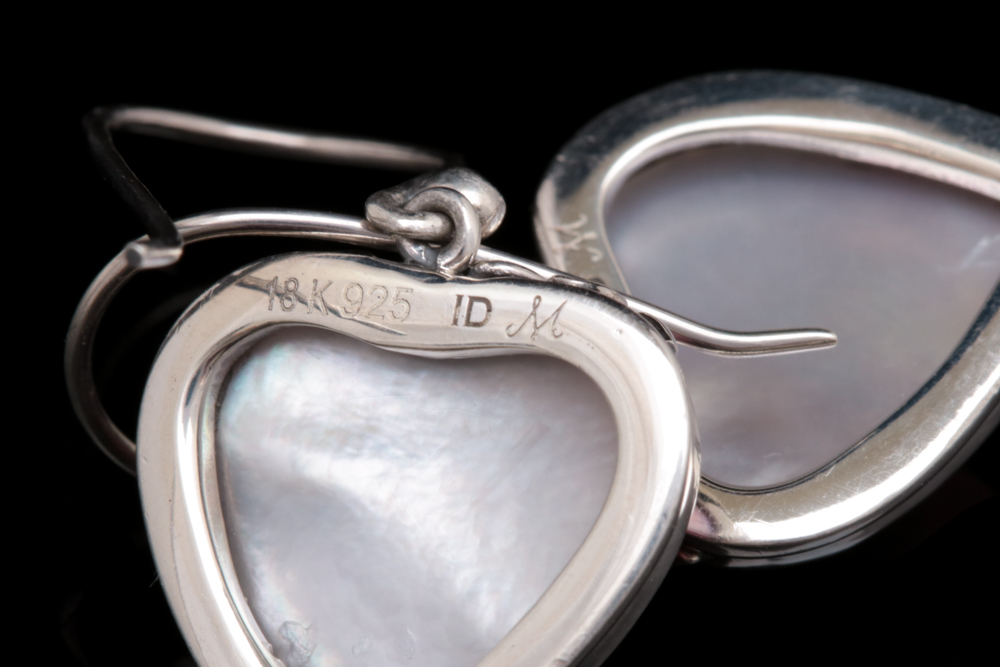 Robert Manse Sterling Silver, 18K Gold and Pink Mother Of Pearl Heart Earrings