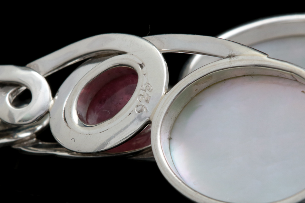 Sterling Silver, Mabé Pearl and Pink Tourmaline Dangle Earrings