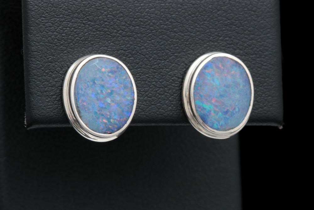 Sterling Silver and Opal Doublet Earrings