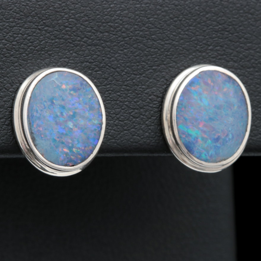 Sterling Silver and Opal Doublet Earrings