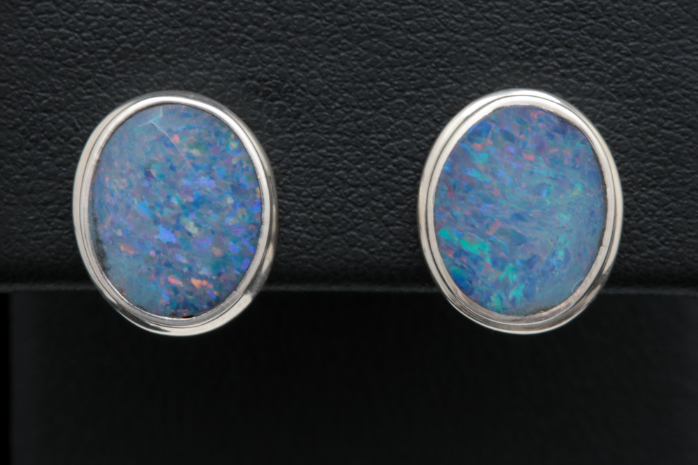 Sterling Silver and Opal Doublet Earrings