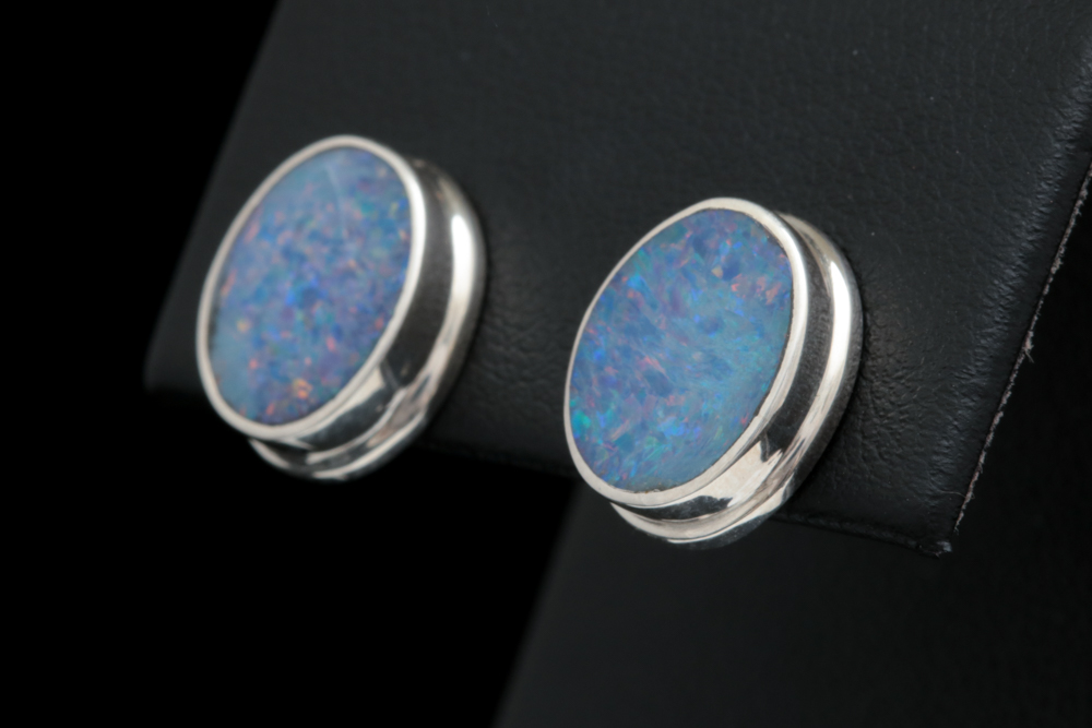 Sterling Silver and Opal Doublet Earrings