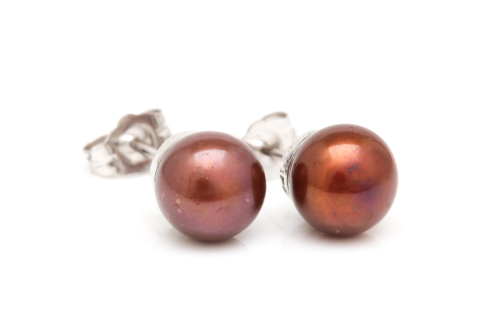 Sterling Silver and Brown Pearl Stud Earrings